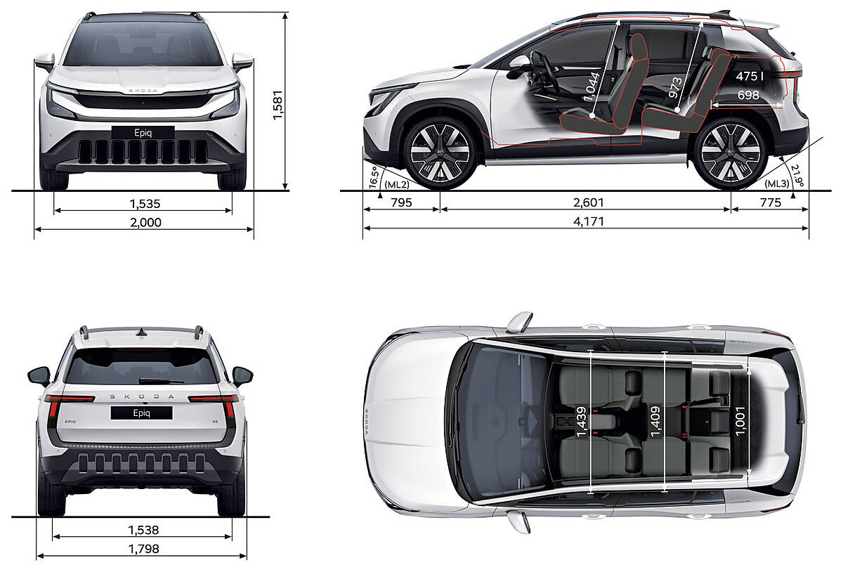 Wymiary Skoda Epiq 35 115 KM: długość, szerokość, wysokość, rozstaw osi